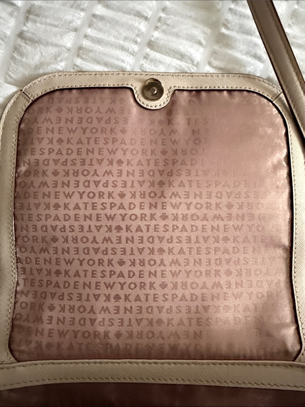 kate spade Neutral Beige Leather Crossbody with Gold Logo Plate - Picture 5 of 9